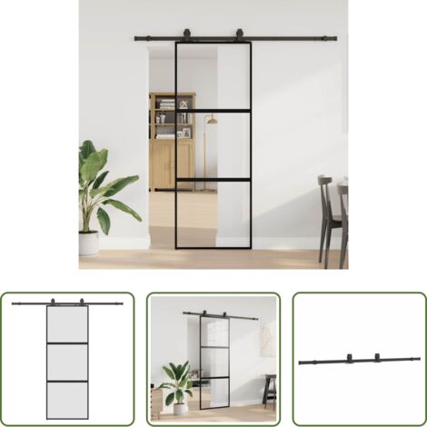 vidaXL Aluminio -  Puerta corredera con herrajes negro 76x205 cm vidrio templado