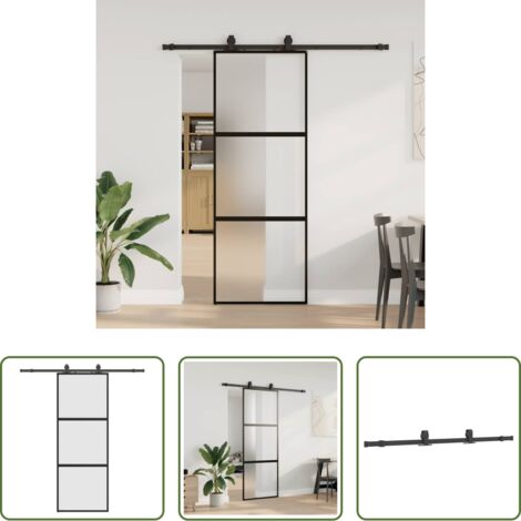 vidaXL Aluminio - Puerta corredera con herrajes negro 76x205 cm vidrio templado