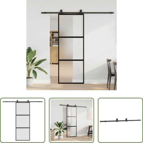 vidaXL Aluminio - Puerta corredera con herrajes negro 76x205 cm vidrio templado
