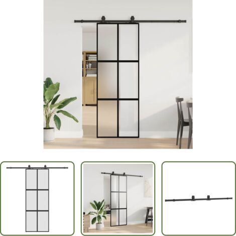 vidaXL Aluminio - Puerta corredera con herrajes negro 76x205 cm vidrio templado