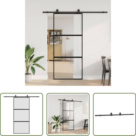 vidaXL Aluminio -  Puerta corredera con herrajes negro 90x205 cm vidrio templado