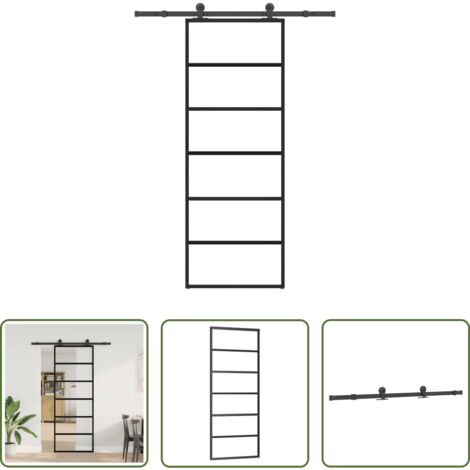 vidaXL Aluminio -  Puerta corredera con set herrajes vidrio ESG aluminio 76x205 cm