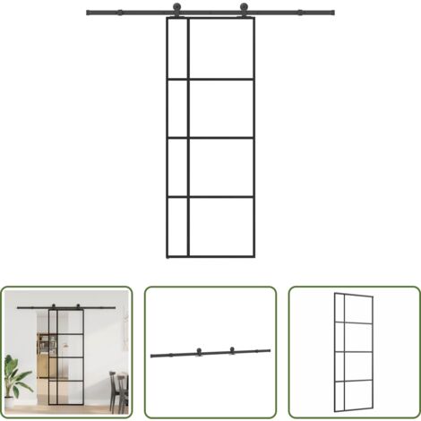 vidaXL Aluminio -  Puerta corredera con set herrajes vidrio ESG aluminio 76x205 cm