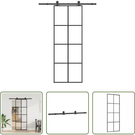 vidaXL Aluminio -  Puerta corredera con set herrajes vidrio ESG aluminio 76x205 cm