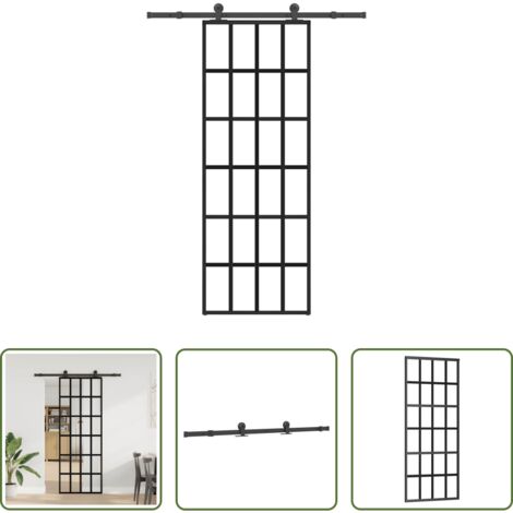 vidaXL Aluminio -  Puerta corredera con set herrajes vidrio ESG aluminio 76x205 cm