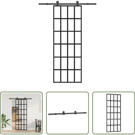 vidaXL Aluminio -  Puerta corredera con set herrajes vidrio ESG aluminio 76x205 cm