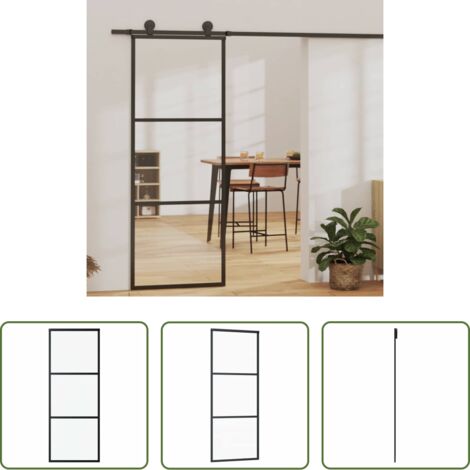 vidaXL Aluminio -  Puerta corredera de 3 paneles ESG vidrio y aluminio negra 76x205 cm