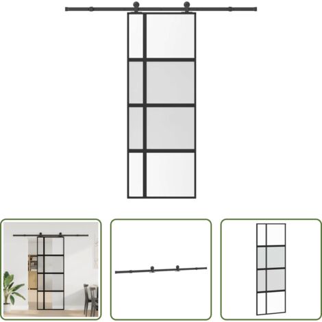 vidaXL Aluminio -  Puerta corredera set herrajes vidrio templado aluminio 76x205cm