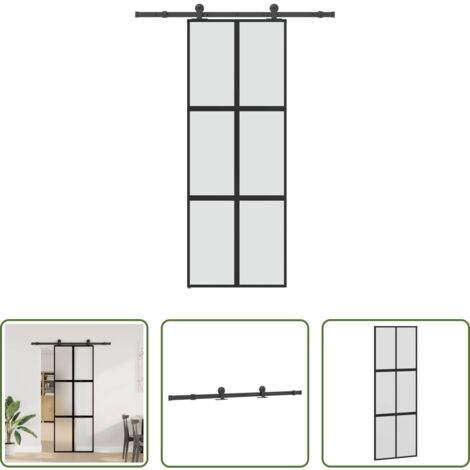 vidaXL Aluminio -  Puerta corredera set herrajes vidrio templado aluminio 76x205cm