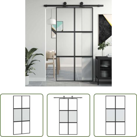vidaXL Aluminio -  Puerta corredera vidrio templado y aluminio negra 102,5x205 cm