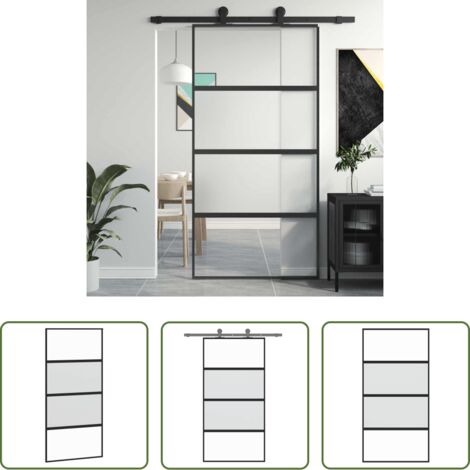 vidaXL Aluminio -  Puerta corredera vidrio templado y aluminio negra 102,5x205 cm