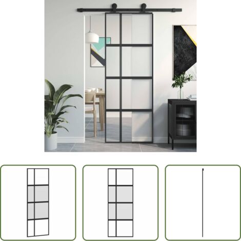 vidaXL Aluminio -  Puerta corredera vidrio templado y aluminio negra 76x205 cm