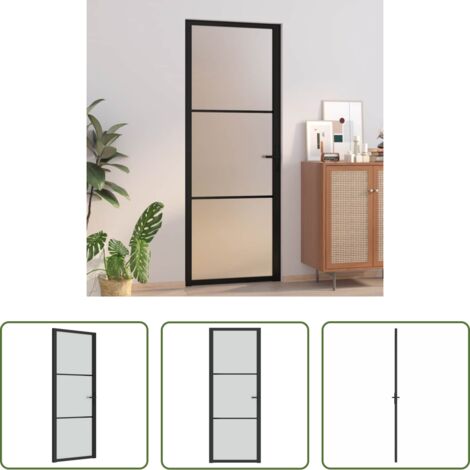 vidaXL Aluminium -  Porte intérieure 76x201,5 cm Noir Verre mat et aluminium