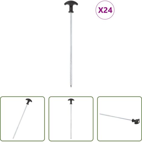 vidaXL Ancoraggio -  Picchetti per Tenda 24 pz 30 cm Ø7 mm in Acciaio Zincato