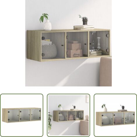 vidaXL Ante in vetro -  Mobile a Muro con Ante in Vetro Rovere Sonoma 102x37x35 cm