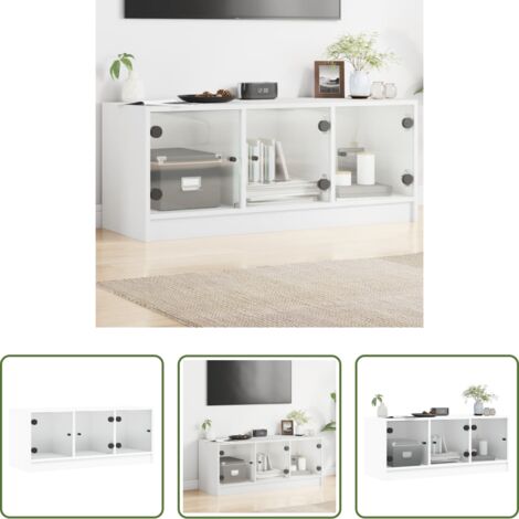 vidaXL Ante in vetro -  Mobile Porta TV con Ante in Vetro Bianco 102x37x42 cm
