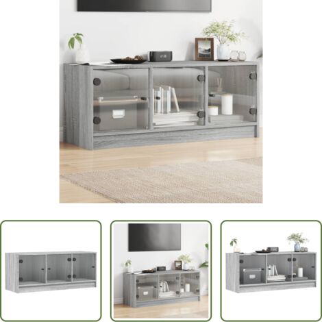 vidaXL Ante in vetro -  Mobile Porta TV con Ante in Vetro Grigio Sonoma 102x37x42 cm