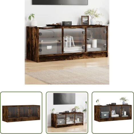 vidaXL Ante in vetro -  Mobile Porta TV con Ante in Vetro Rovere Fumo 102x37x42 cm