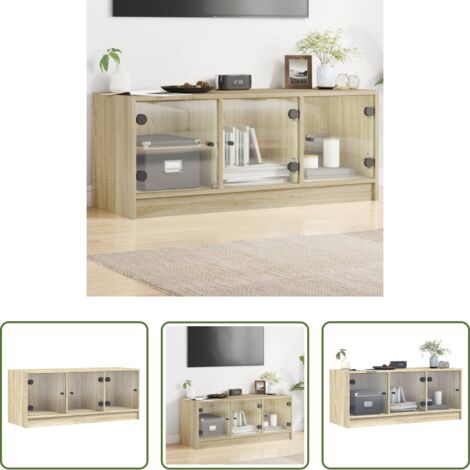 vidaXL Ante in vetro -  Mobile Porta TV con Ante in Vetro Rovere Sonoma 102x37x42 cm