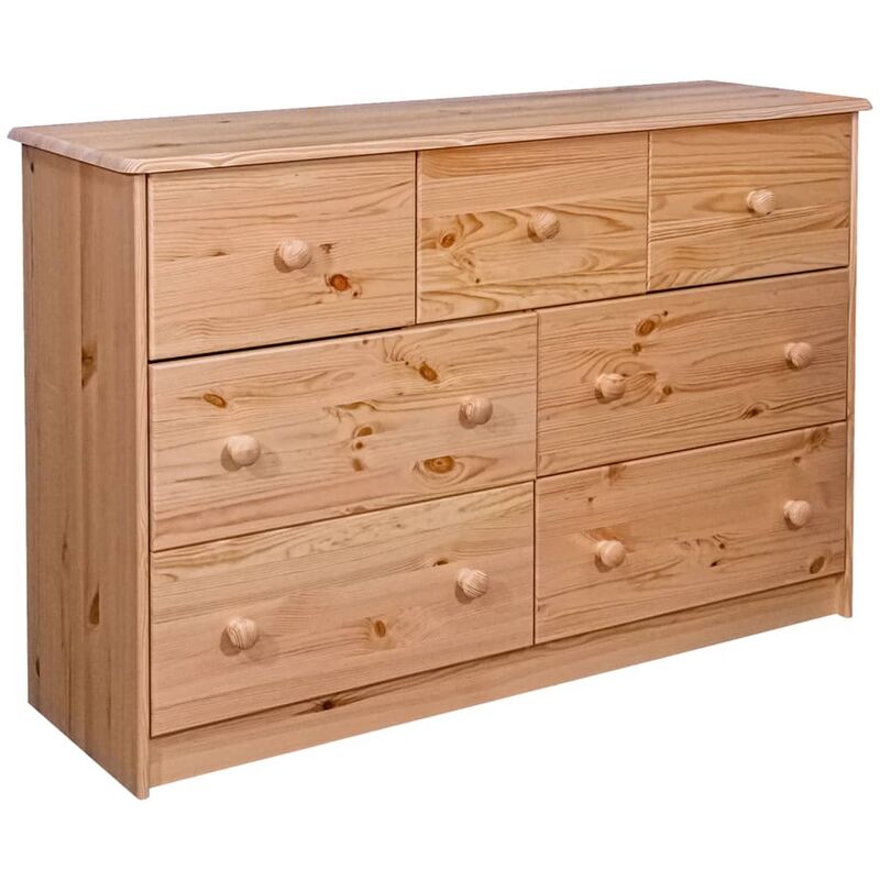 

vidaXL Aparador 7 cajones madera maciza de pino 113x35x73 cm - Marrón