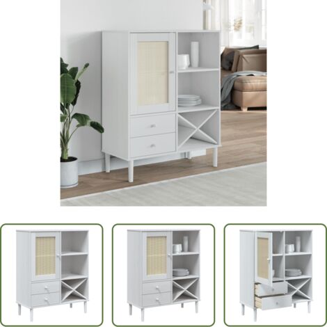 vidaXL Aparador blanco -  Aparador alto SENJA aspecto de ratán madera blanco 90x40x112 cm