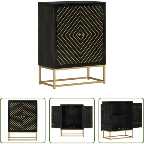 vidaXL Aparador con 2 puertas -  Aparador con 2 puertas madera mango negro y dorado 55x30x75 cm