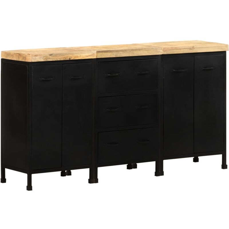 

Aparador con 3 cajones y 4 puertas madera rugosa de mango - Negro - Vidaxl