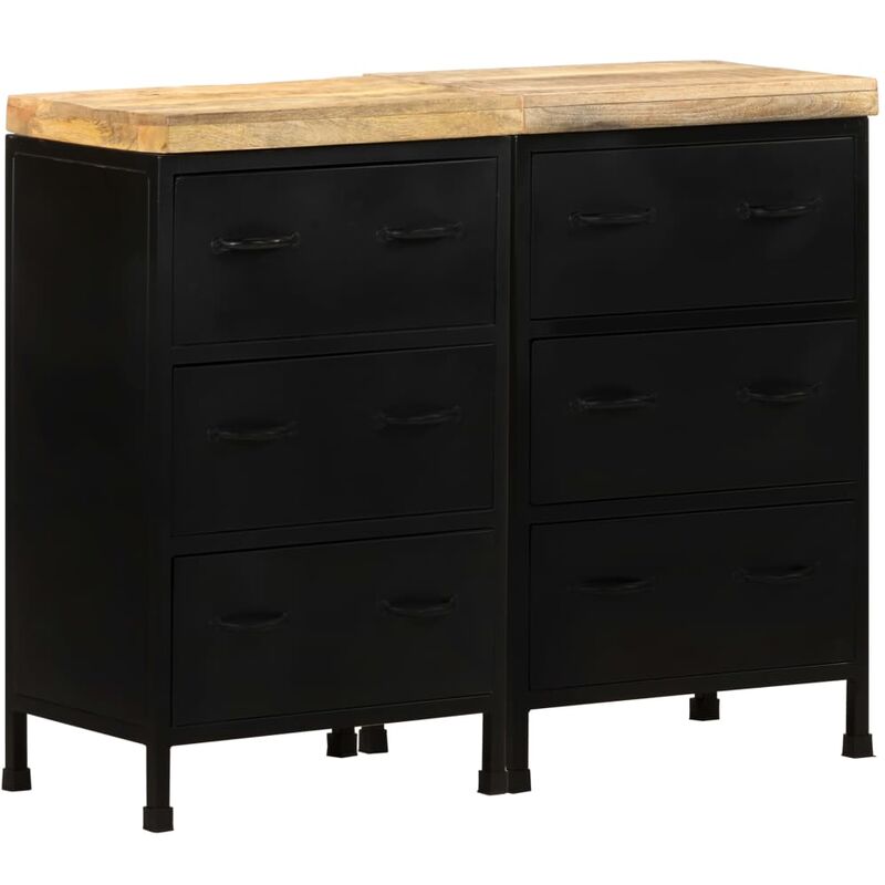 

Aparador con 6 cajones madera rugosa de mango - Negro - Vidaxl