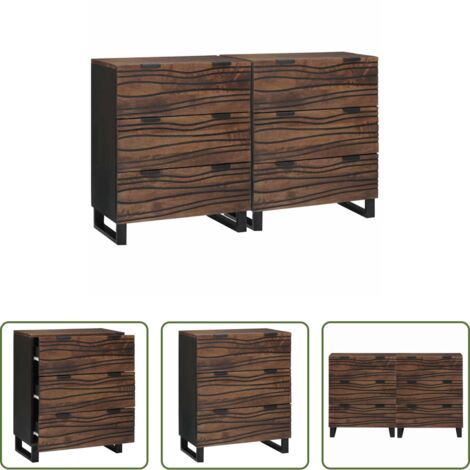 vidaXL Aparador con cajón -  Juego de Aparador con cajón 2 pcs Nogal 60 x 33,5 x 75 cm