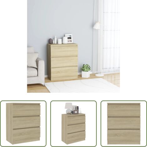 vidaXL Aparador con cajones -  Aparador de madera contrachapada color roble Sonoma 60x35x76 cm