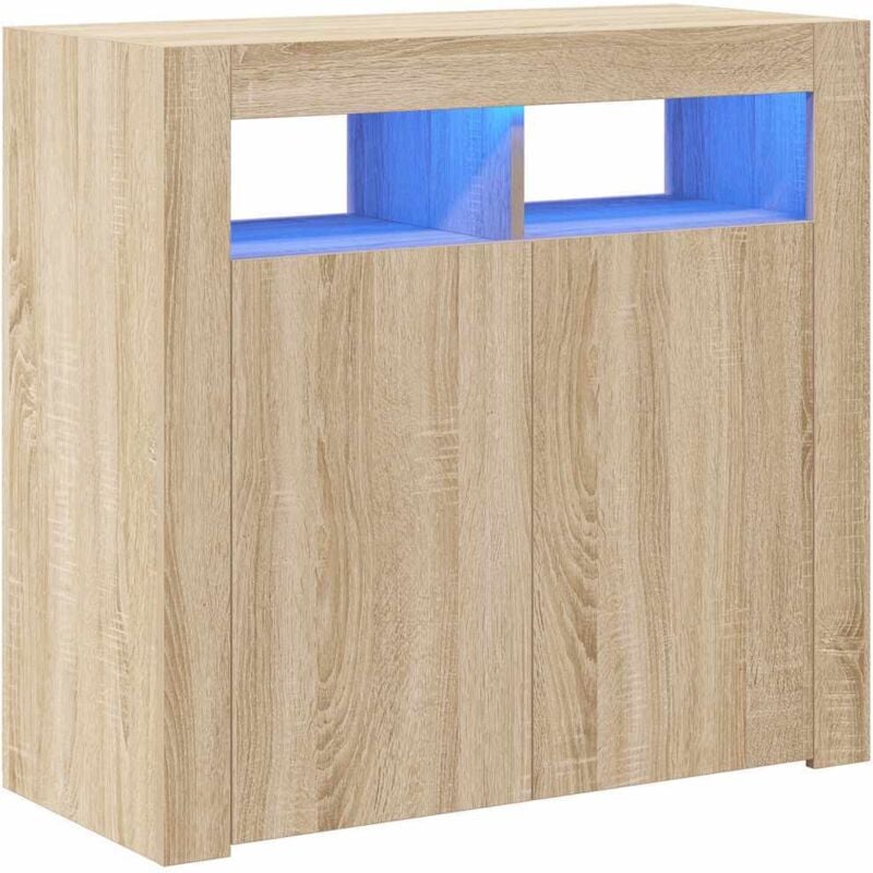 

vidaXL Aparador con luces LED color roble Sonoma 90x35x40 cm - Marrón
