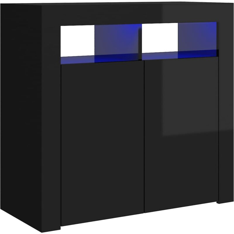 

vidaXL Aparador con luces LED negro brillante 80x35x75 cm - Negro