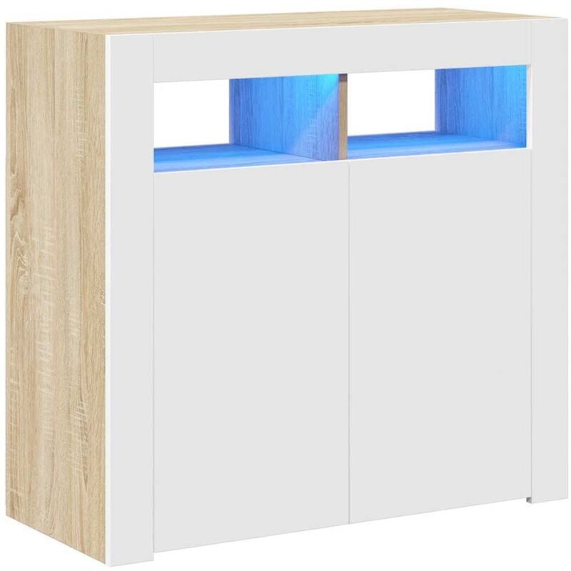 

vidaXL Aparador con luces LED blanco y roble Sonoma 90x35x40 cm - Blanco