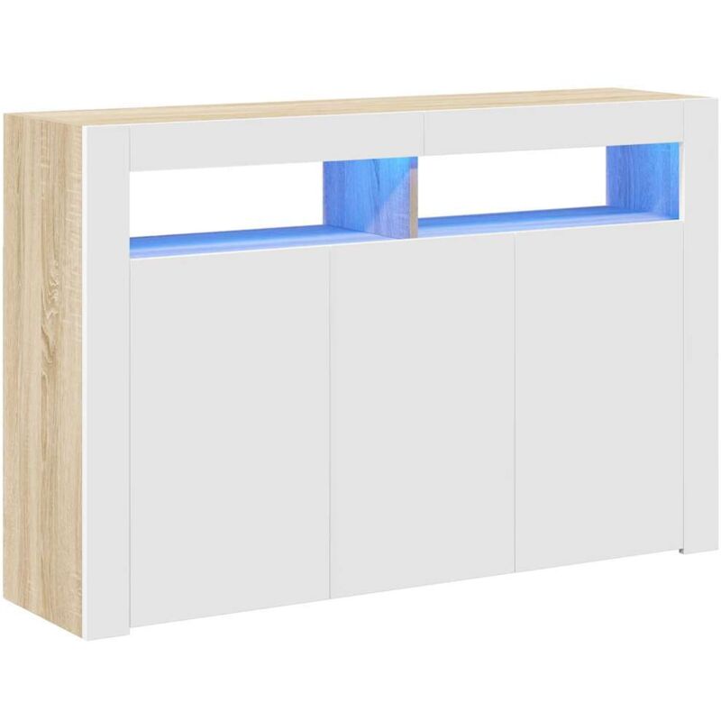 

Vidaxl - Aparador con luces LED blanco y roble Sonoma 115,5x30x75 cm - Blanco