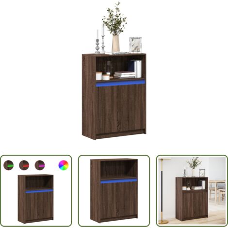 vidaXL Aparador con luces RGB -  Aparador con LED madera ingeniería roble marrón 72x34x100 cm