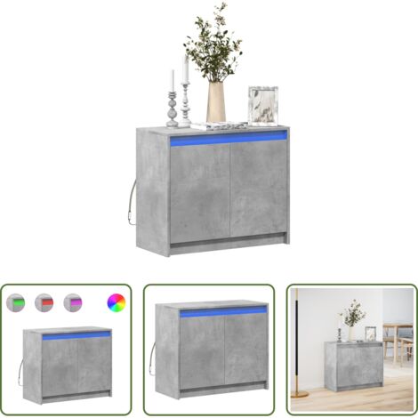 vidaXL Aparador con luz RGB -  Aparador con LED madera ingeniería gris hormigón 72x34x61 cm