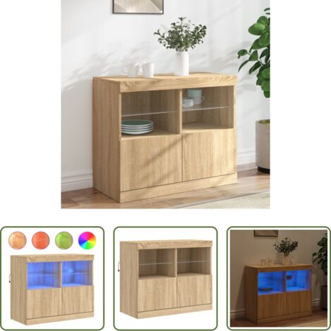vidaXL Aparador con luz RGB -  Aparador con luces LED roble Sonoma 81x37x67 cm