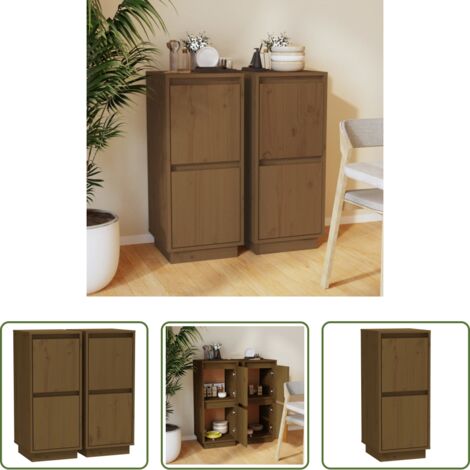 vidaXL Aparador con puertas -  Aparador 2 uds madera maciza de pino marrón miel 31,5x34x75 cm