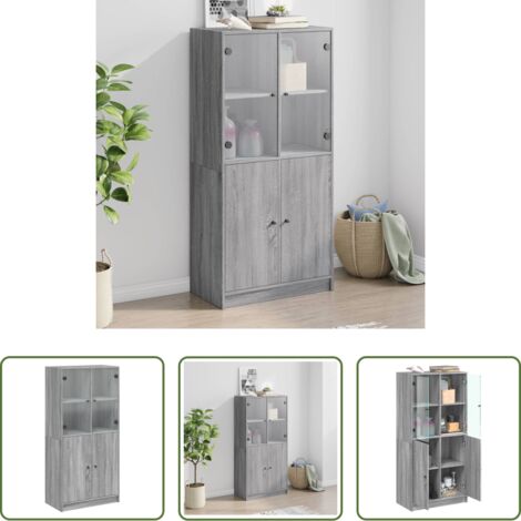 vidaXL Aparador con puertas -  Aparador alto con puertas madera gris Sonoma 68x37x142 cm
