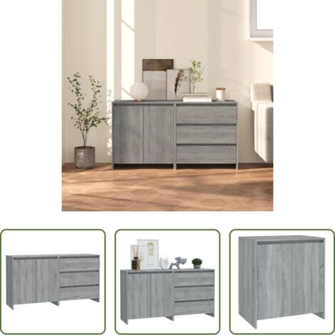 vidaXL Aparador con puertas -  Aparador de 2 piezas madera manufacturada gris Sonoma