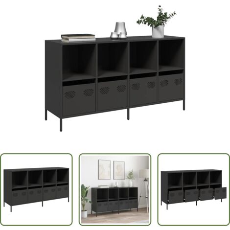 vidaXL Aparador de acero laminado en frío -  Aparador de acero laminado en frío negro 135x39x73,5 cm
