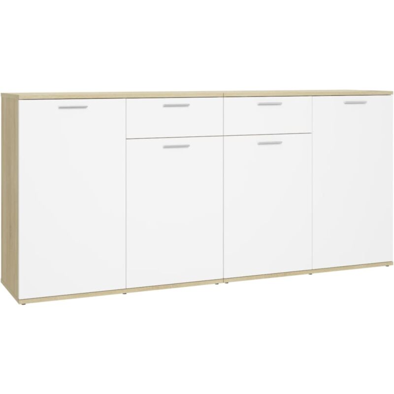 

vidaXL Aparador de aglomerado blanco y roble Sonoma 160x36x75 cm - Blanco