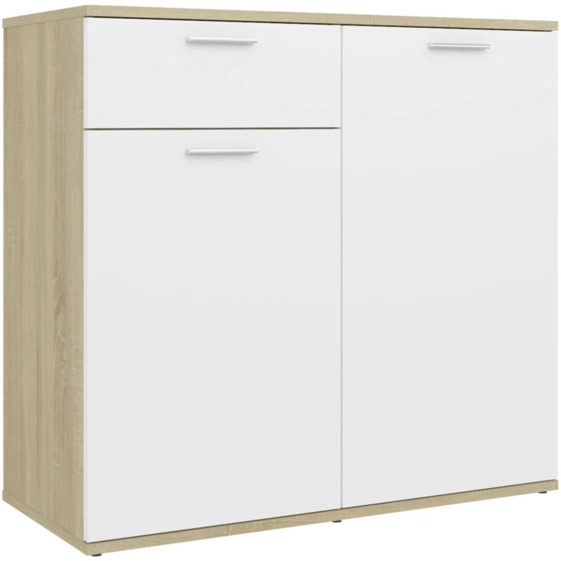 

Aparador de aglomerado blanco y roble Sonoma 80x36x75 cm - Blanco - Vidaxl