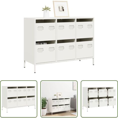 vidaXL Aparador de almacenamiento -  Aparador de acero laminado en frío blanco 101,5x39x73,5 cm