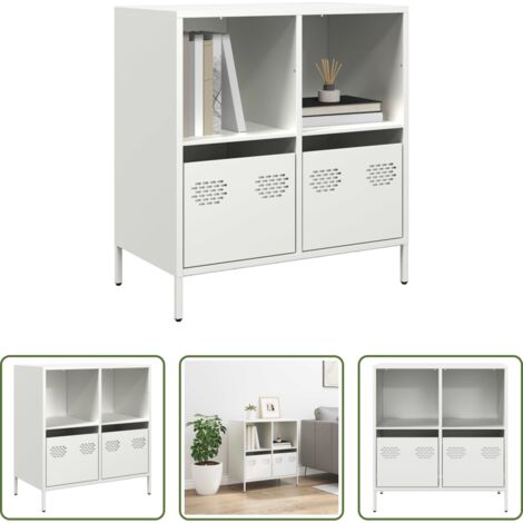 vidaXL Aparador de almacenamiento -  Aparador de acero laminado en frío blanco 68x39x73,5 cm