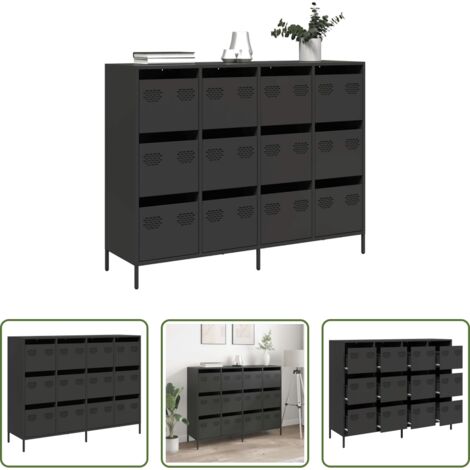 vidaXL Aparador de almacenamiento -  Aparador de acero laminado en frío negro 135x39x103,5 cm