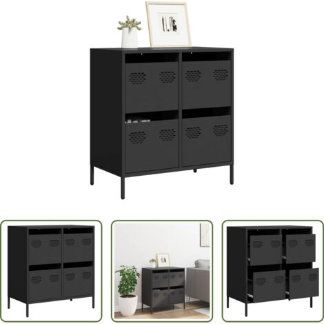 vidaXL Aparador de almacenamiento -  Aparador de acero laminado en frío negro 68x39x73,5 cm