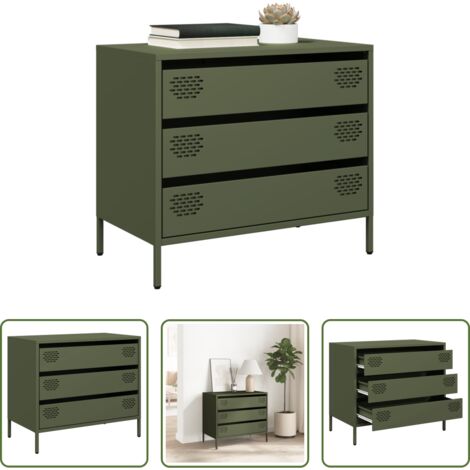 vidaXL Aparador de almacenamiento -  Aparador de acero laminado en frío verde oliva 68x39x58,5 cm
