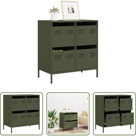 vidaXL Aparador de almacenamiento -  Aparador de acero laminado en frío verde oliva 68x39x73,5 cm