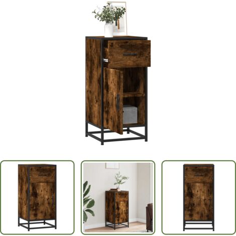 vidaXL Aparador de almacenamiento -  Aparador madera ingeniería y metal roble ahumado 35,5x35x76 cm